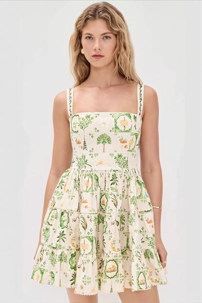 Dames midi jurk met bloemenprint en vierkante hals, voorkant