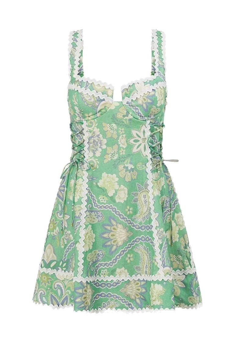 Mini jurk met kant en print van linnenmix voor dames in een casual boho stijl