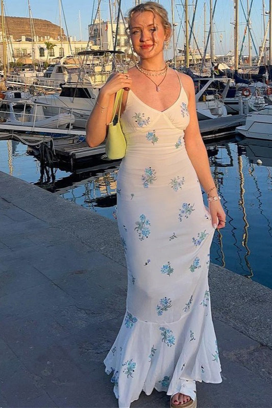 Maxi jurk met bloemenprint en slanke pasvorm wit