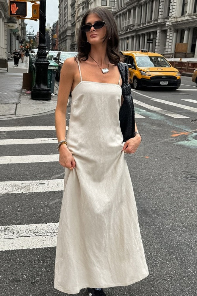 Linnen Katoen Cami Loszittende Maxi Jurk Khaki