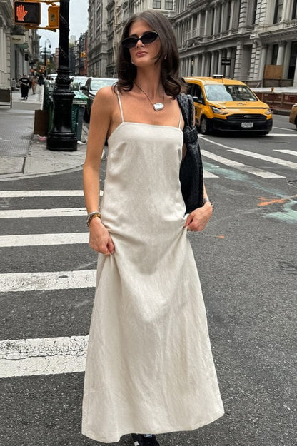 Linnen Katoen Cami Loszittende Maxi Jurk Khaki