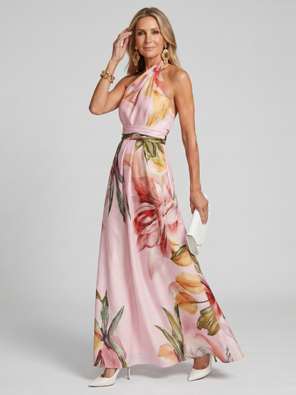 Dames Halter Maxi Jurk Met Bloemenprint