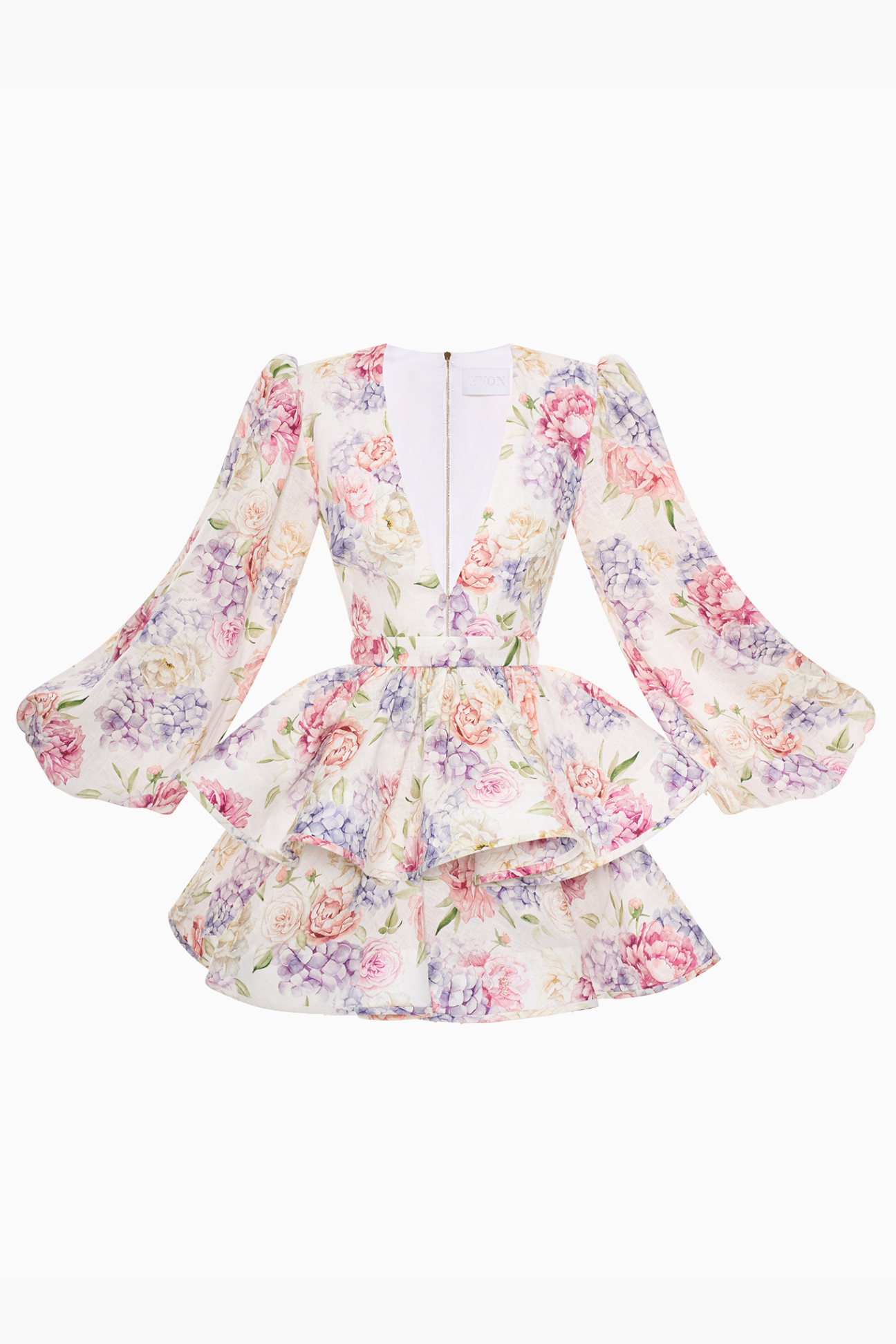 Dames mini jurk met bloemenprint en stufenrok, close-up van de stof