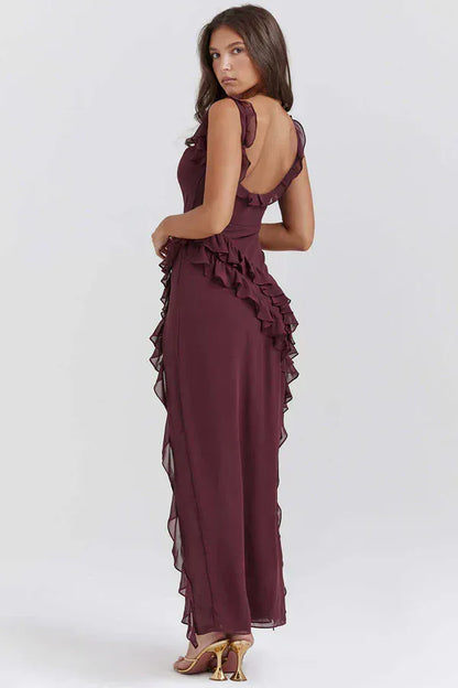 Dames Asymmetrische Maxi Jurk Met Ruches