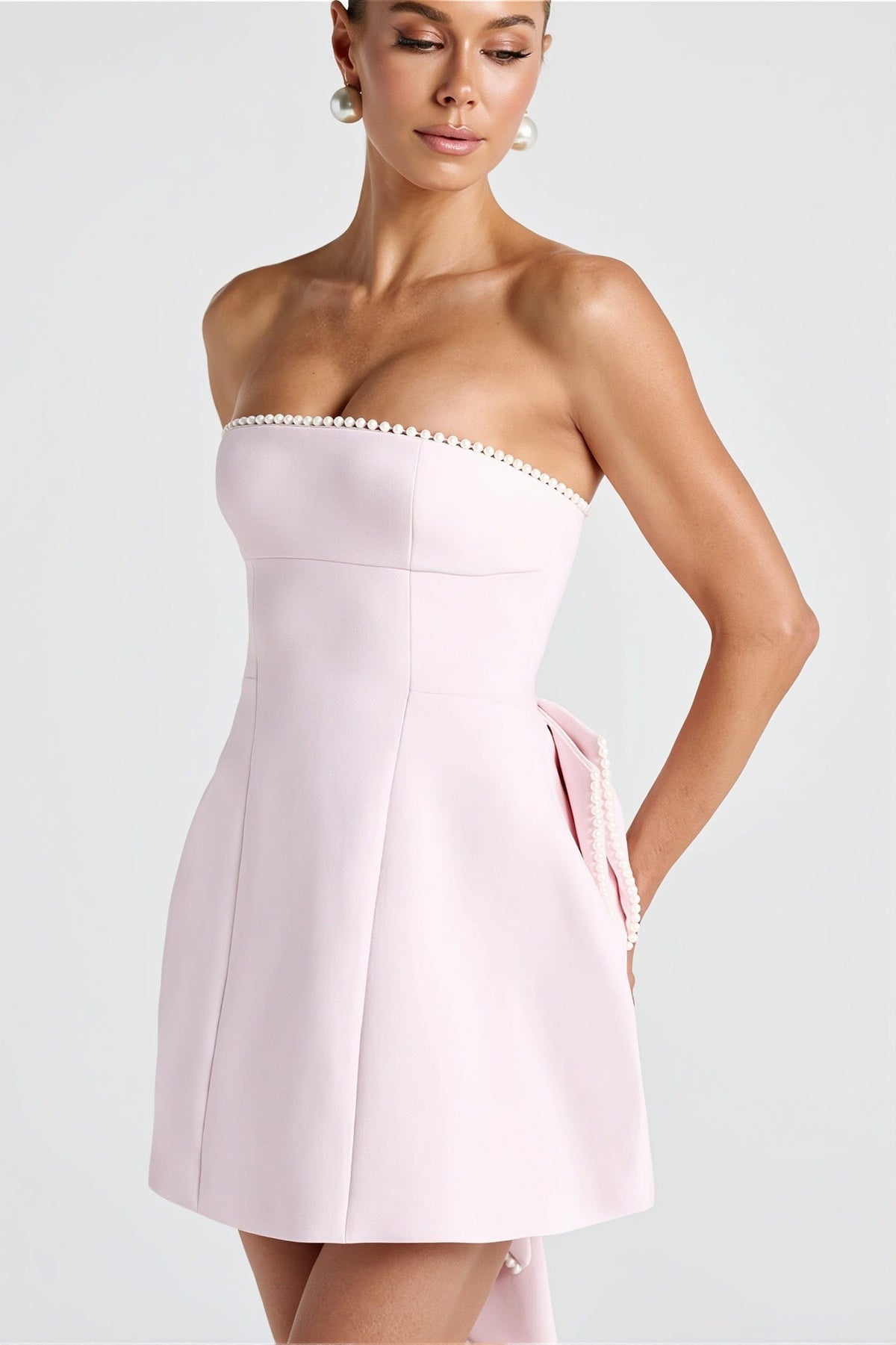 Dames Bandeau Mini Jurk Met Strik En Ballonrok