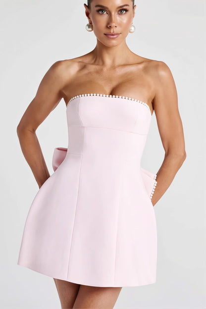 Dames Bandeau Mini Jurk Met Strik En Ballonrok
