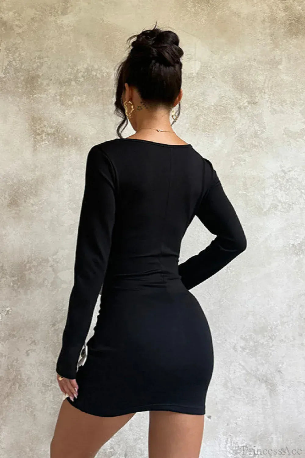 Dames Bloemenprint Bodycon Mini Jurk Met Lange Mouwen