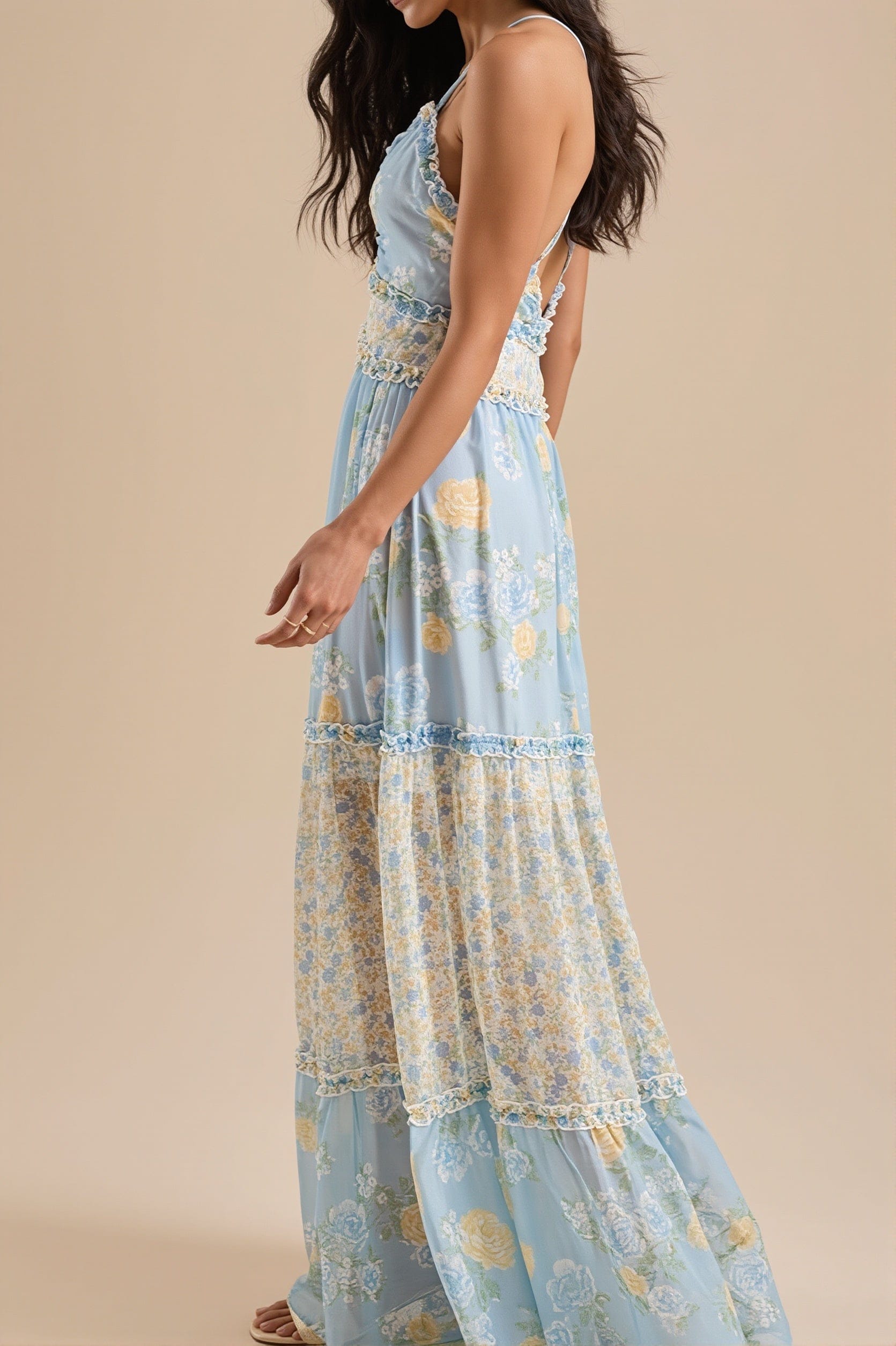 Dames Bloemenprint Cami Maxijurk Met Volant