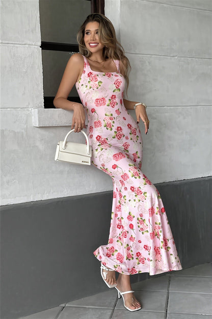Dames Bloemenprint Maxi Jurk Met Vierkante Hals