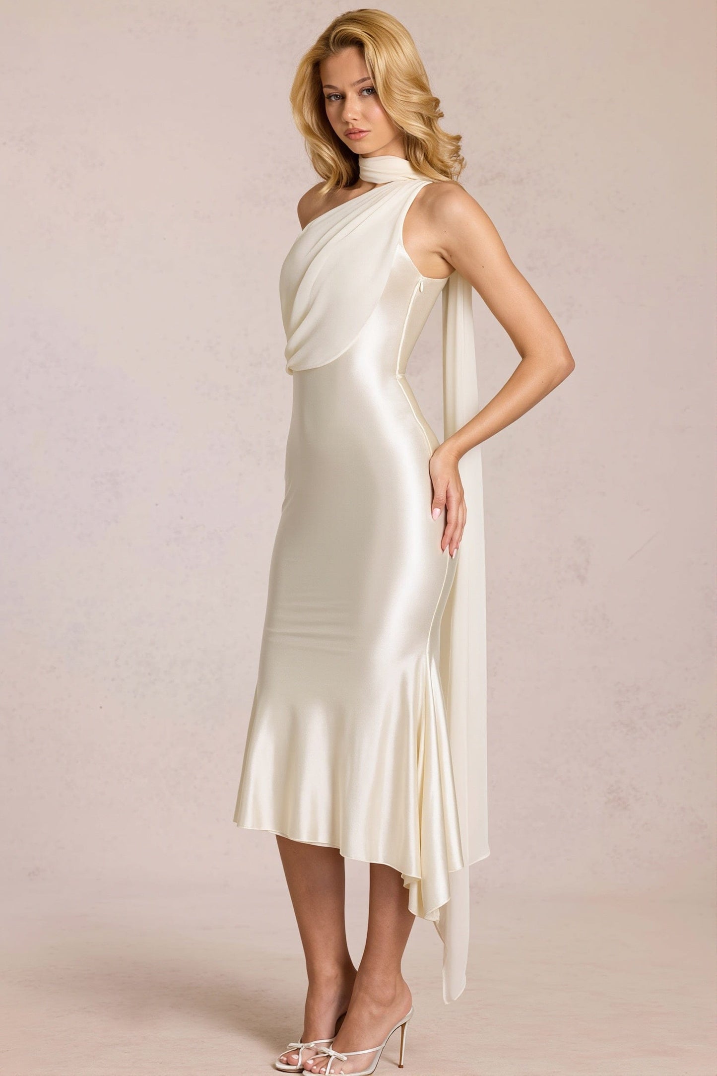 Dames Bodycon Midi Jurk Met One Shoulder En Mesh