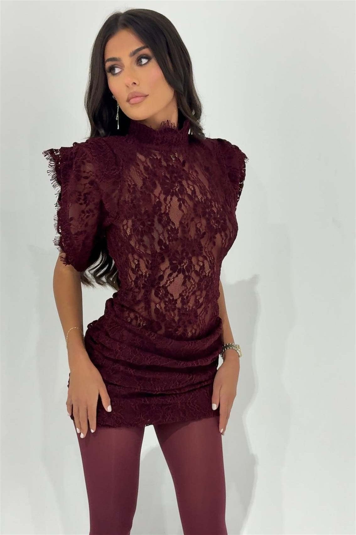 Dames Bodycon Mini Jurk Met Kant En Col