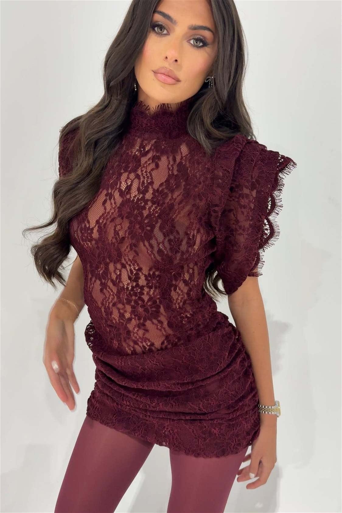 Dames Bodycon Mini Jurk Met Kant En Col