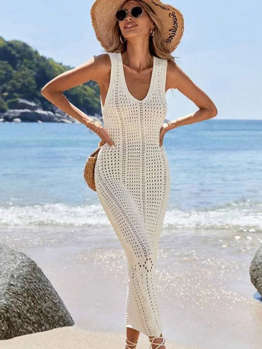 Dames Gehaakte Holle V-hals Strandcover-up Tuniek