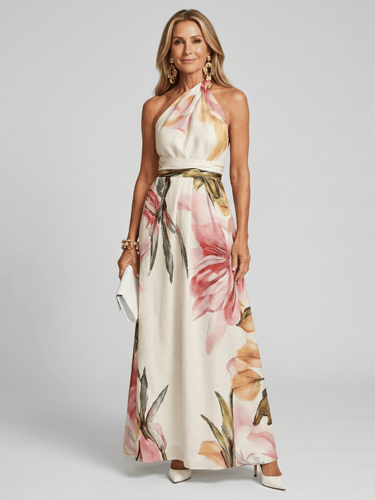 Dames Halter Maxi Jurk Met Bloemenprint