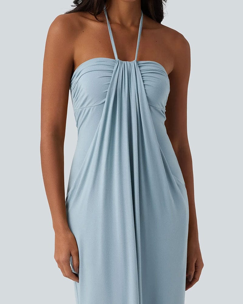 Dames Halter Maxi Jurk Met Drapering