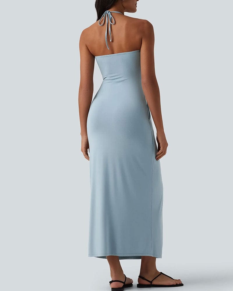 Dames Halter Maxi Jurk Met Drapering