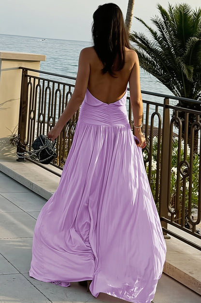 Dames Halter Maxi Jurk Met Open Rug En Split