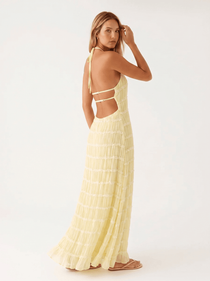 Dames Halter Maxi Jurk Met Volantlagen