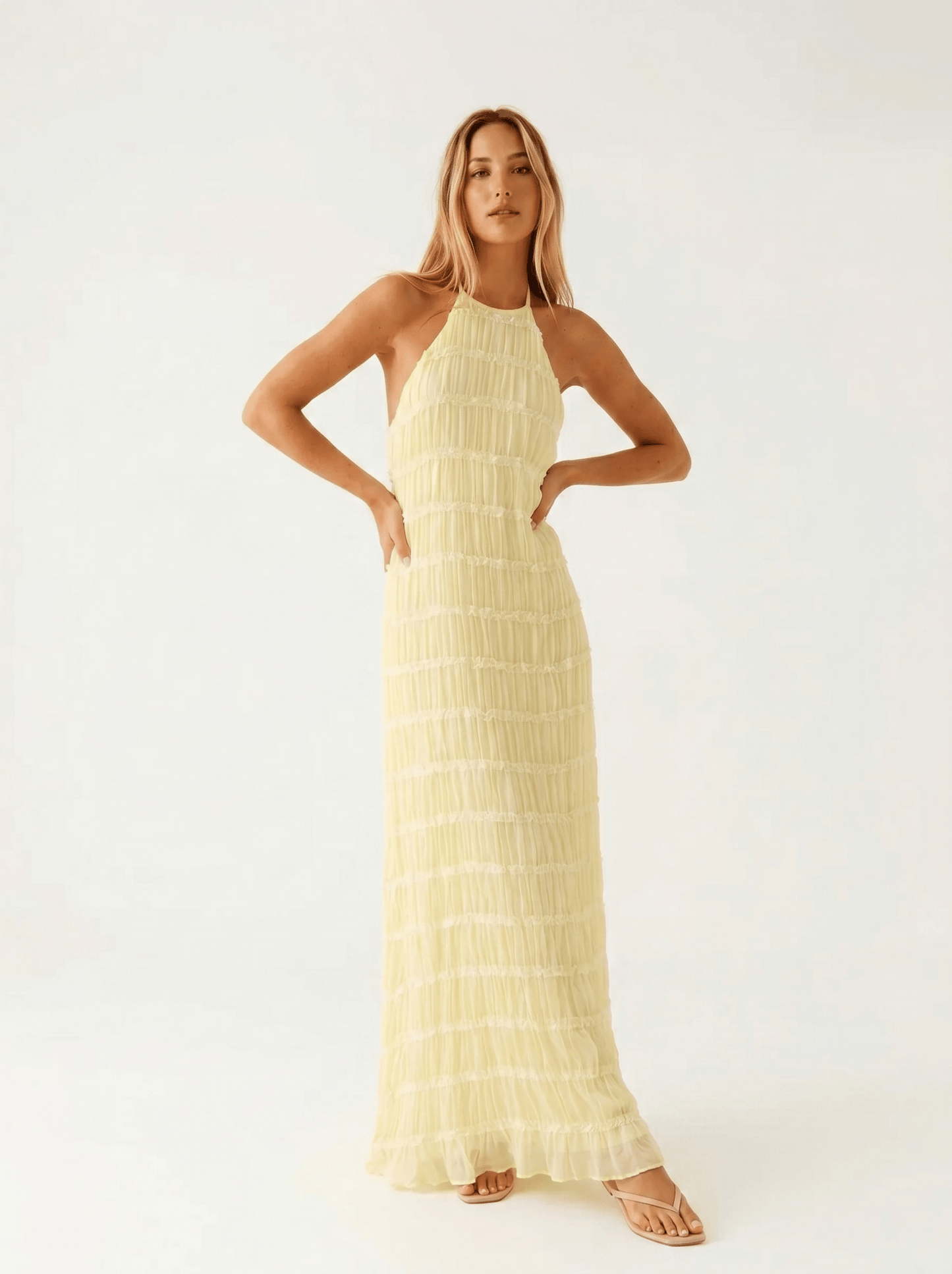 Dames Halter Maxi Jurk Met Volantlagen