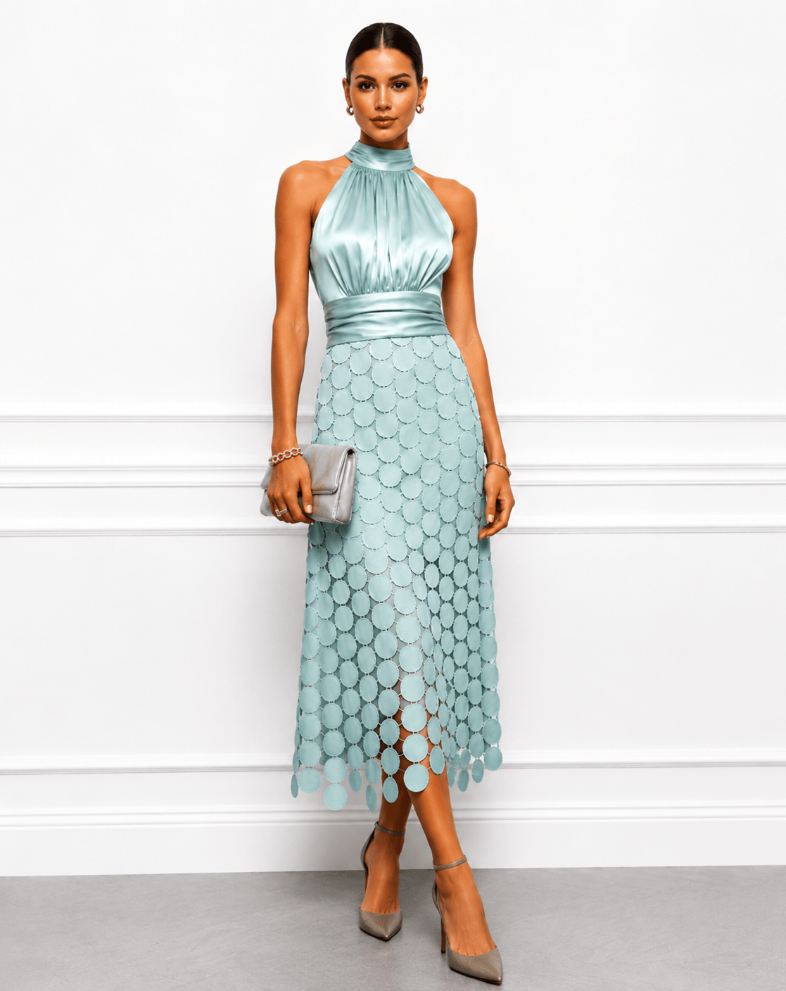 Dames Halter Midi Jurk Satijnlook Feestelijk
