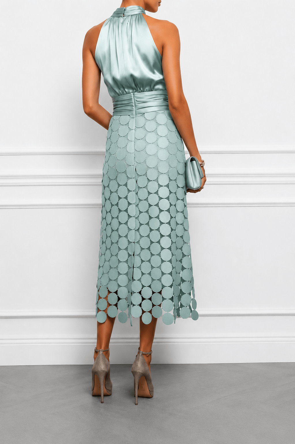 Dames Halter Midi Jurk Satijnlook Feestelijk