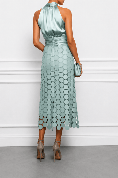 Dames Halter Midi Jurk Satijnlook Feestelijk