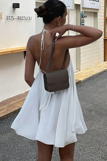 Dames Halter Mini Jurk Met Open Rug En Losse Pasvorm