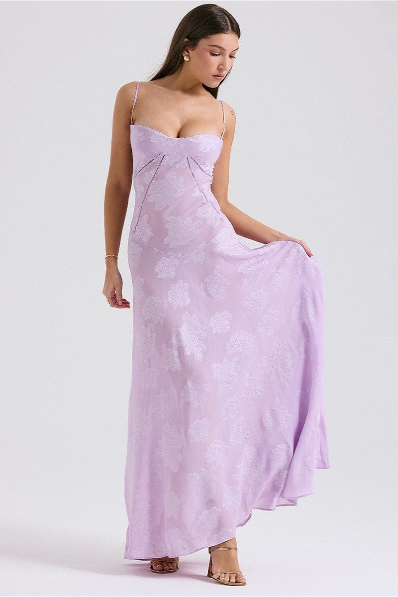 Dames Maxi Jurk Jacquard Satijn Met Vierkante Hals