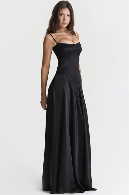 Dames Maxi Jurk Jacquard Satijn Met Vierkante Hals
