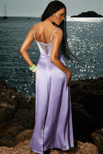 Dames Maxi Jurk Jacquard Satijn Met Vierkante Hals