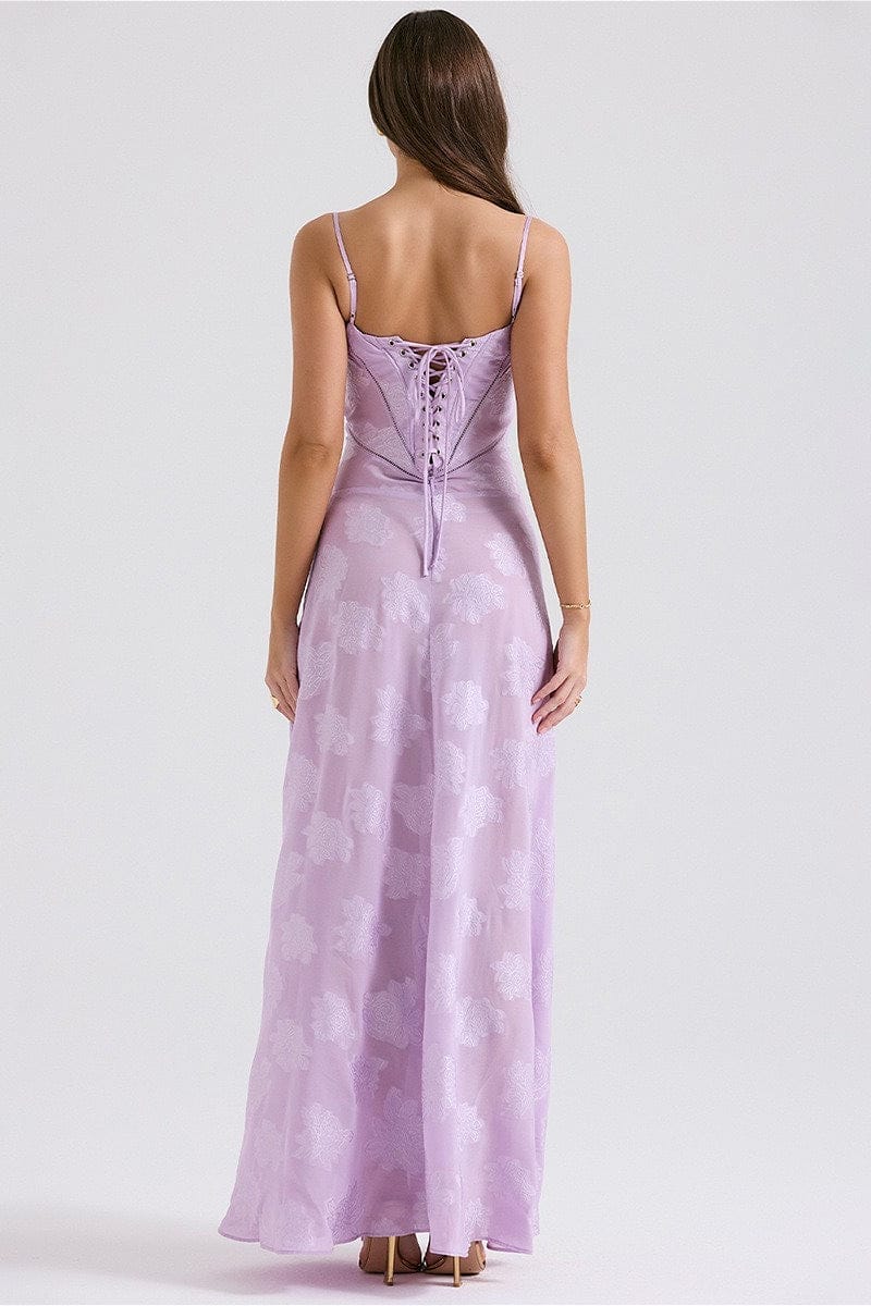 Dames Maxi Jurk Jacquard Satijn Met Vierkante Hals