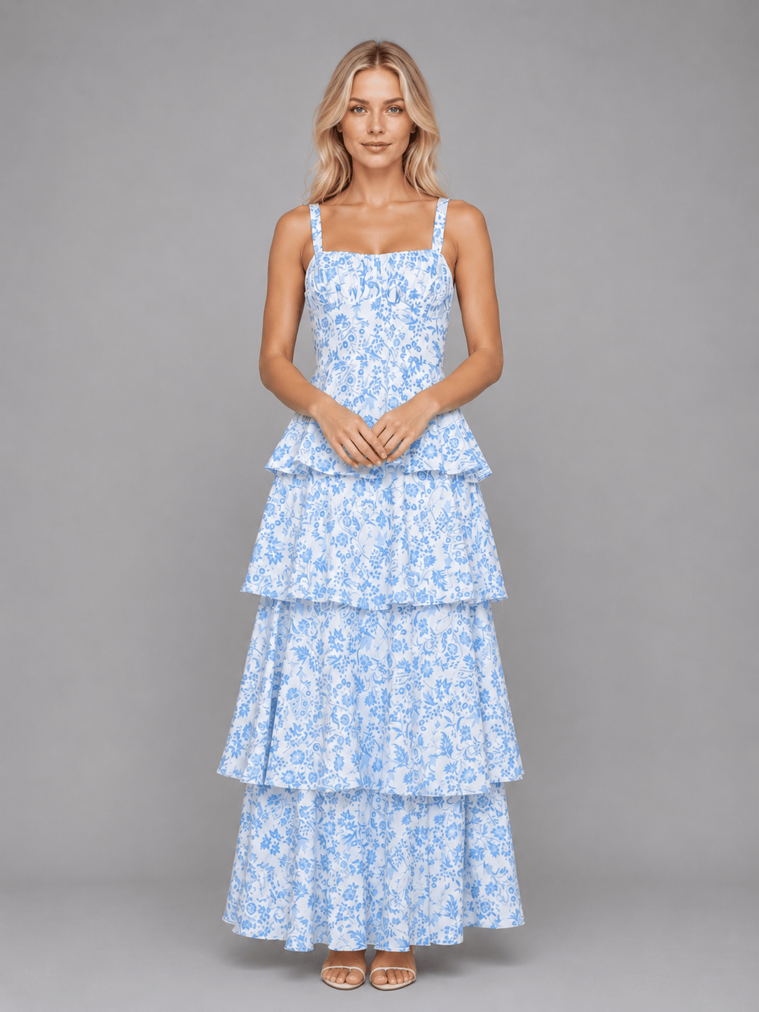 Dames Maxi Jurk Met Bloemenprint En Gelaagde Rok