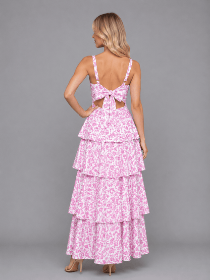 Dames Maxi Jurk Met Bloemenprint En Gelaagde Rok