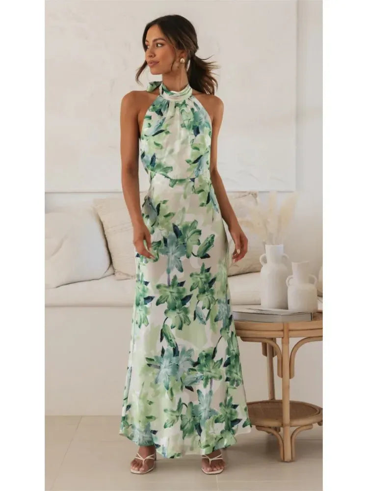 Dames Maxi Jurk Met Bloemenprint En Halterhals