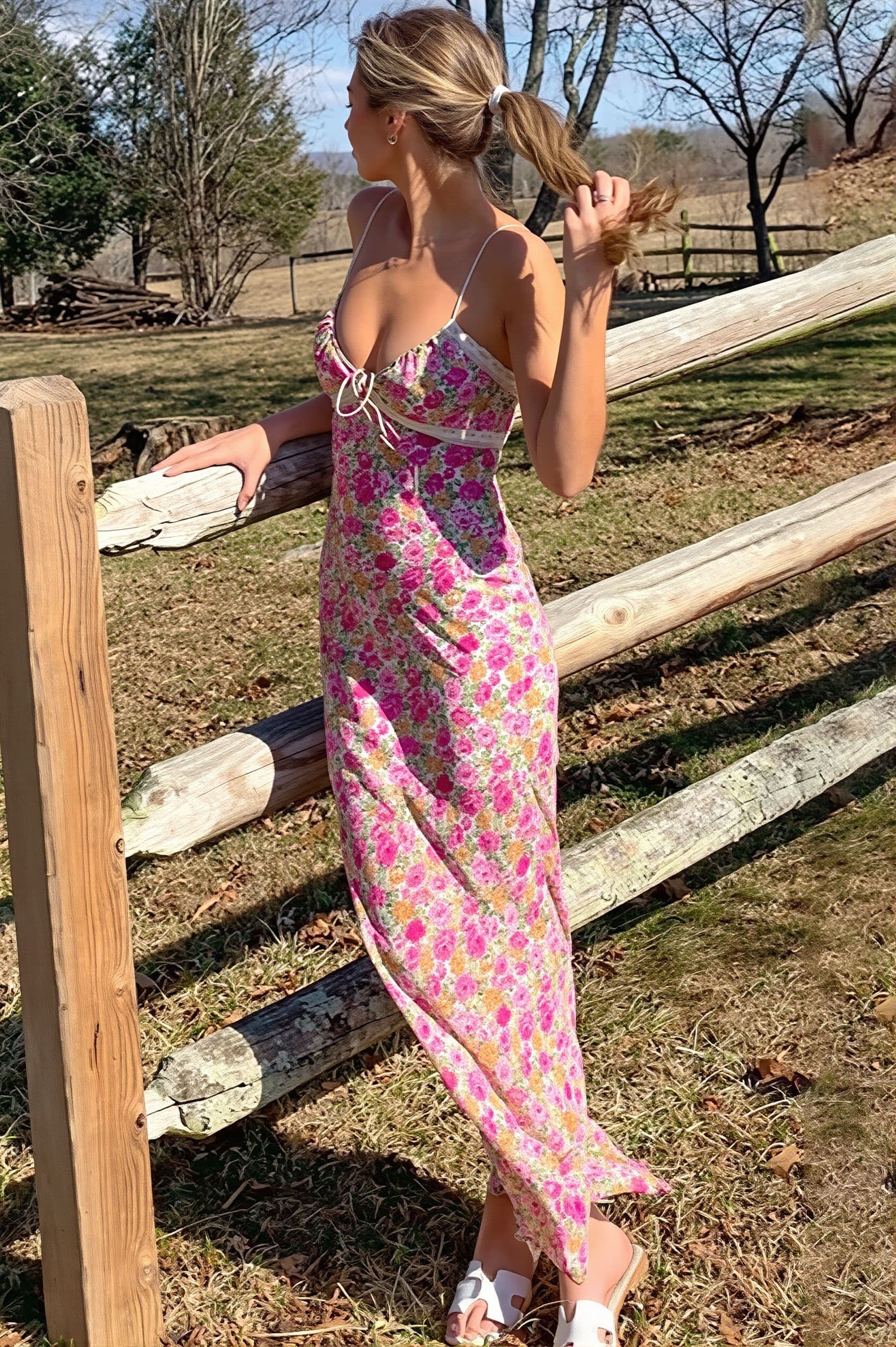 Dames Maxi Jurk Met Bloemenprint En Kantdetail