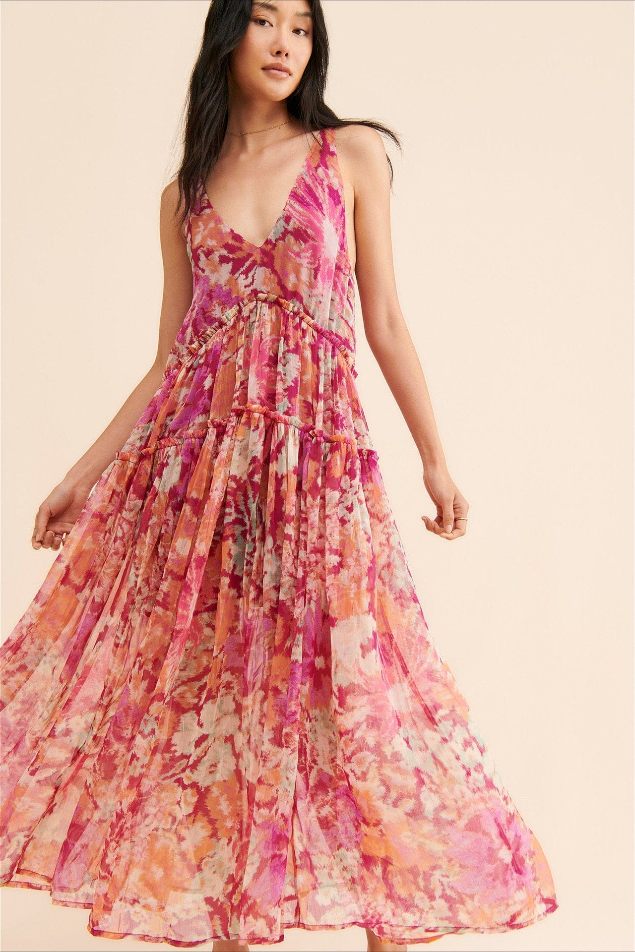 Dames Maxi Jurk Met Bloemenprint En V Hals