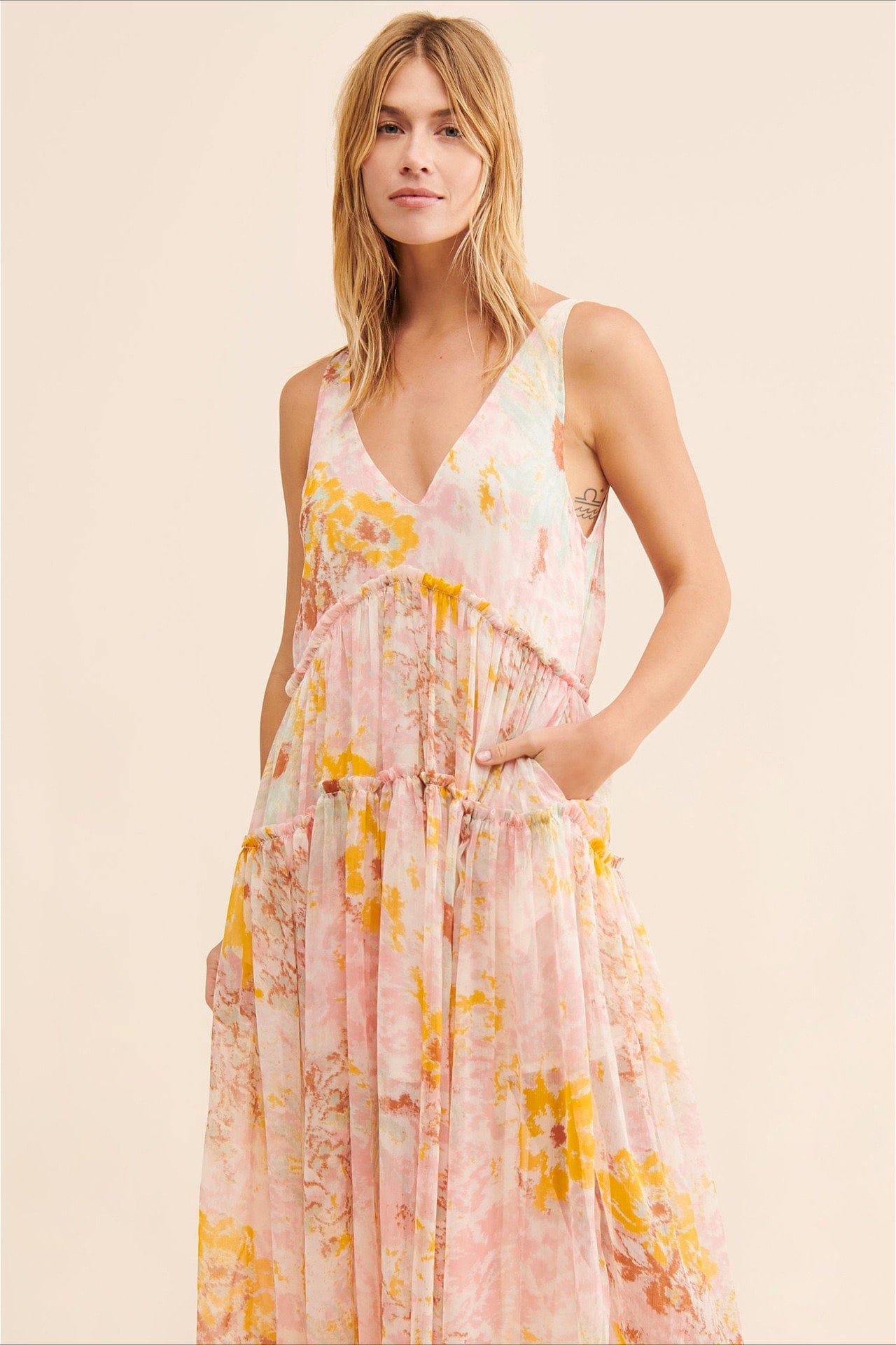 Dames Maxi Jurk Met Bloemenprint En V Hals