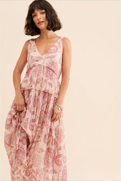 Dames Maxi Jurk Met Bloemenprint En V Hals