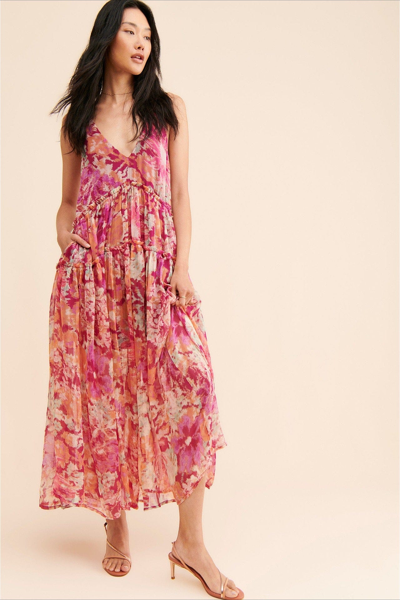 Dames Maxi Jurk Met Bloemenprint En V Hals