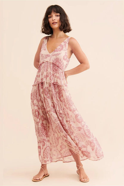 Dames Maxi Jurk Met Bloemenprint En V Hals