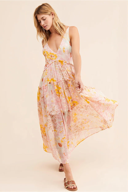 Dames Maxi Jurk Met Bloemenprint En V Hals