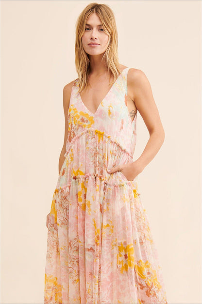 Dames Maxi Jurk Met Bloemenprint En V Hals