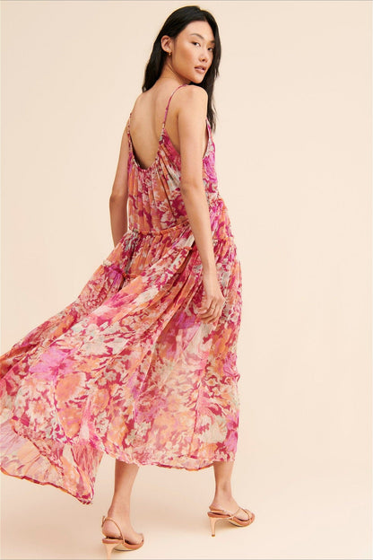 Dames Maxi Jurk Met Bloemenprint En V Hals