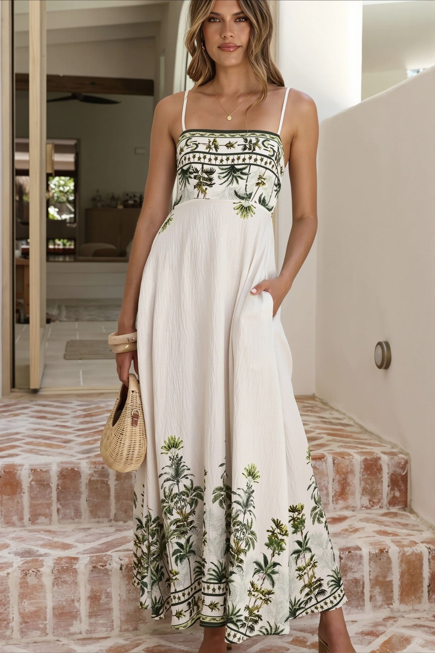 Dames Maxi Jurk Met Bloemenprint En Vierkante Hals