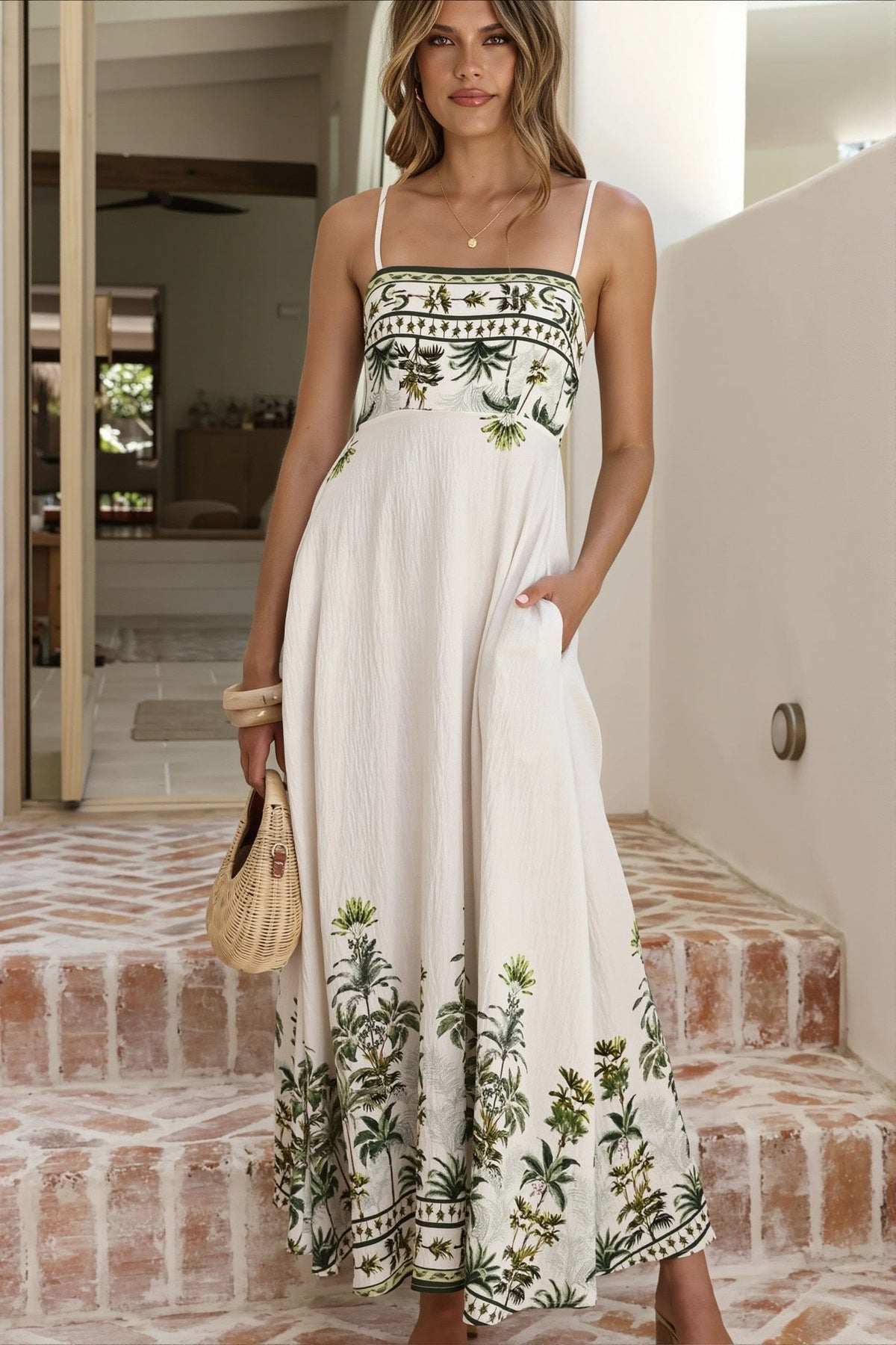 Dames Maxi Jurk Met Bloemenprint En Vierkante Hals