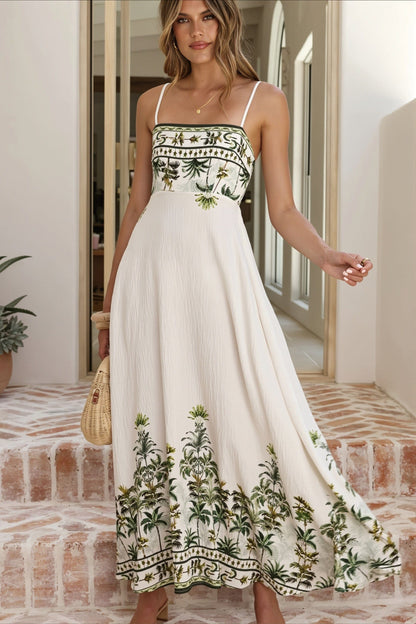 Dames Maxi Jurk Met Bloemenprint En Vierkante Hals