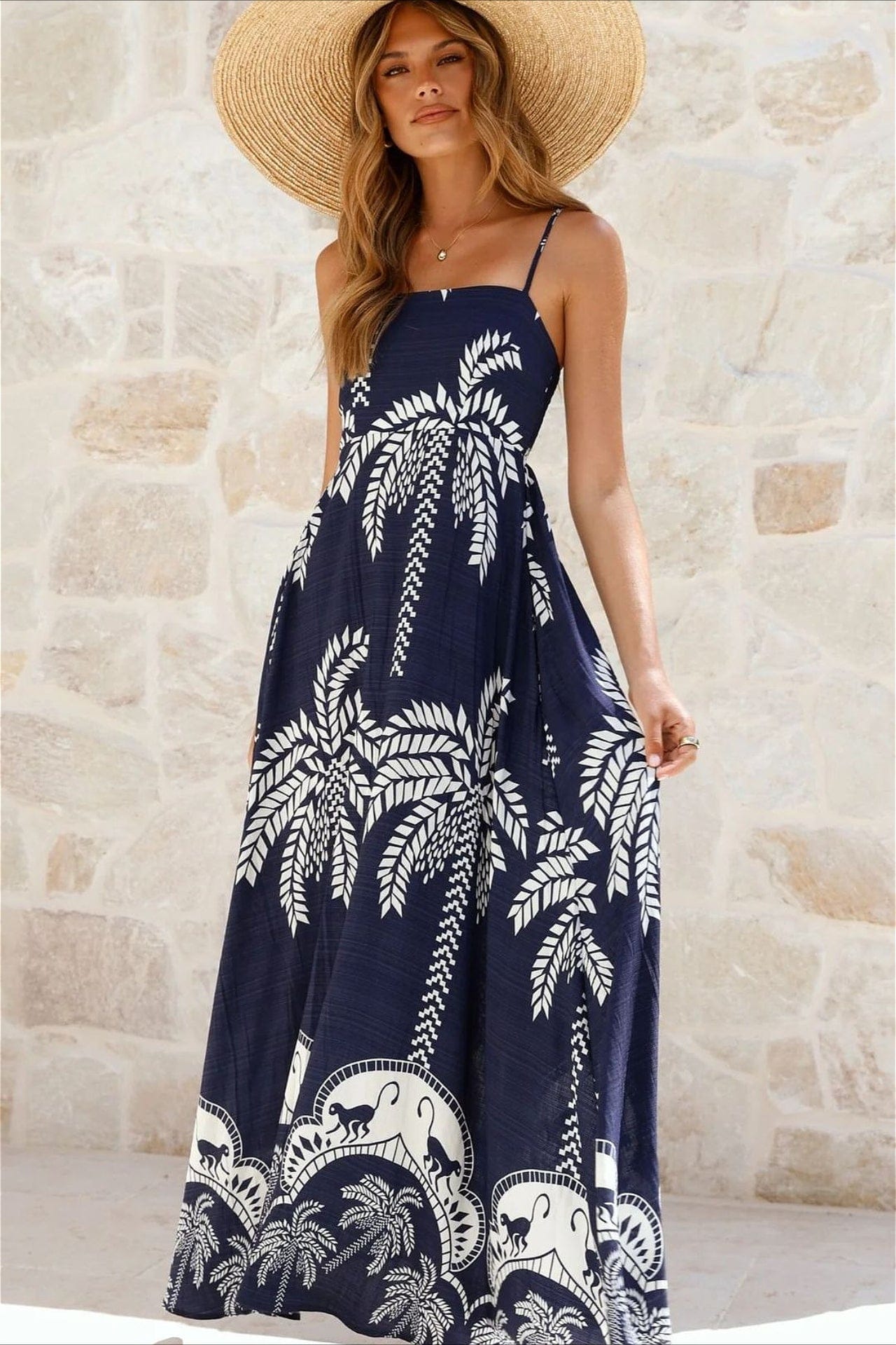 Dames Maxi Jurk Met Bloemenprint En Vierkante Hals