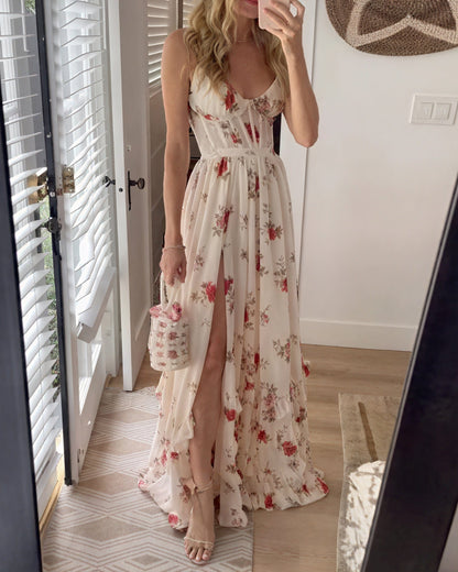 Dames Maxi Jurk Met Bloemenprint En Zijsplit