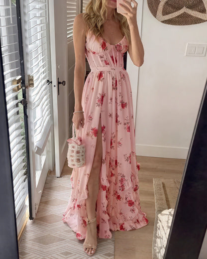 Dames Maxi Jurk Met Bloemenprint En Zijsplit