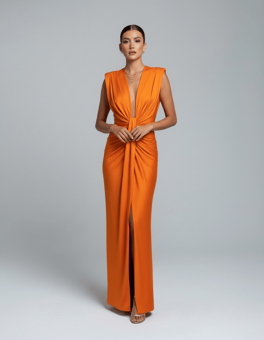 Dames Maxi Jurk Met Diepe V Hals En Split